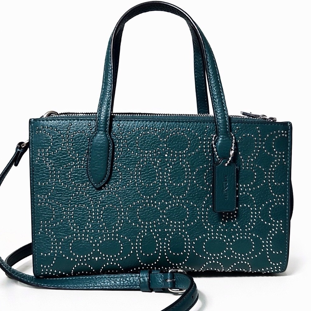 Coach CX286 Nina Small Tote Emerald Studded Signature Rivets NWT